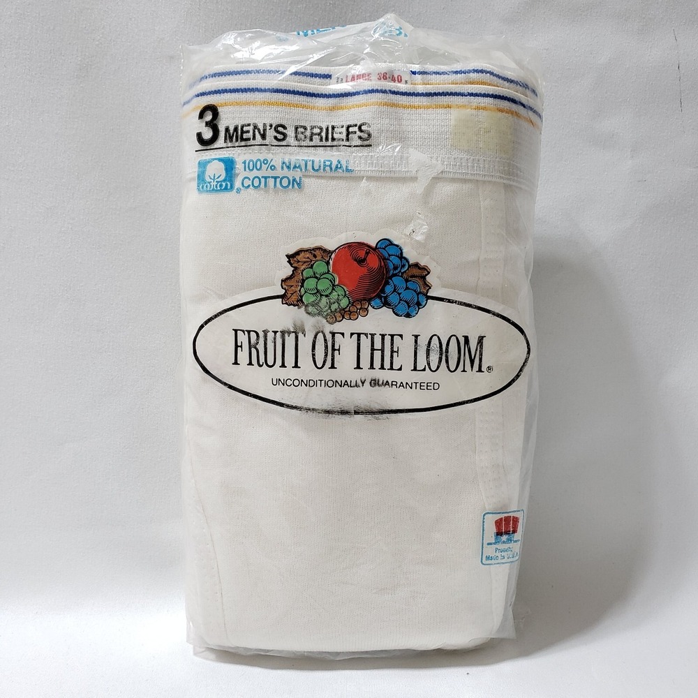 38-40 Vintage 1980s Fruit of the Loom Men's Mid Rise USA Made White Briefs 3 Pck